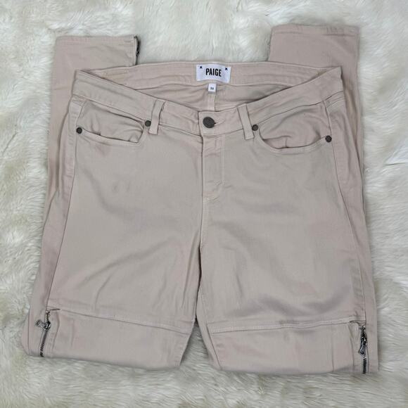 PAIGE Cassidy Skinny Moto Sandstone Pink Zip Pockets Jeans Size 32 - Picture 10 of 12
